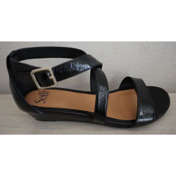 Söfft SF0001311 Women's Sz 11M Black Crinkle Patent Innis Wedge Sandals - Picture 7 of 10